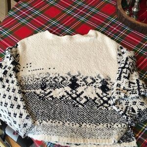 Free People Black and Cream Patterned Pullover Sweater Size XS